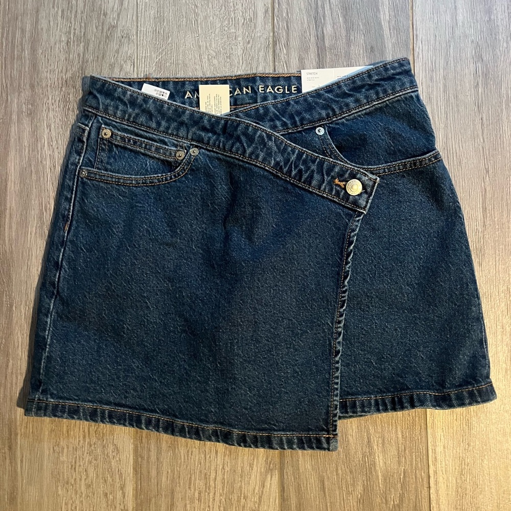 American Eagle Outfitters Dark Blue Denim Wrap Mini Skirt